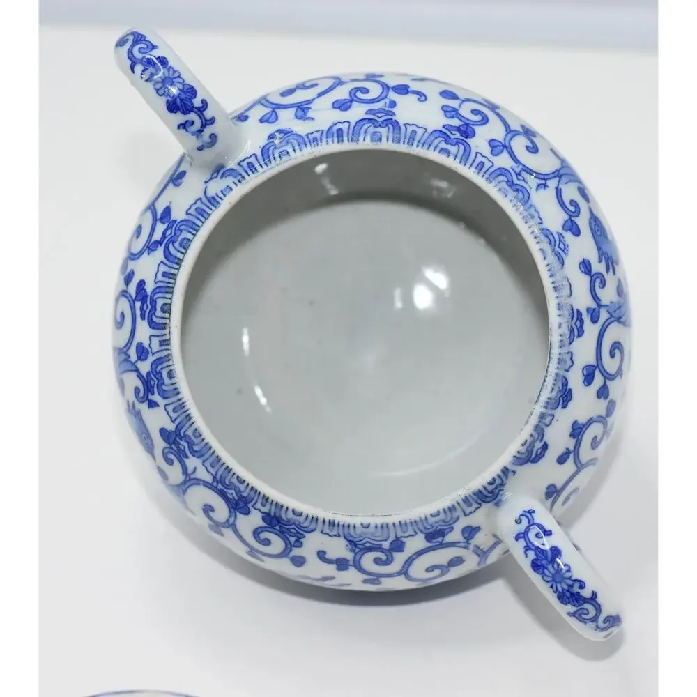 Vintage Blue & White Phoenix Fine Porcelain Sugar Lidded Bowl Japan